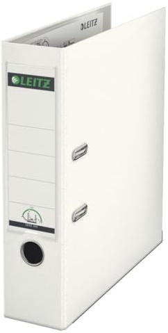 Leitz Plastic Lever Arch File, 90 Percent Recycled Card, 30 Percent Pre-consumer Recycled Plastic, With Thumbhole and Rado Rings, 80mm Spine 600 Sheet Capacity, White, 10101001