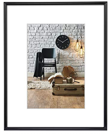Hama Bilderrahmen Sevilla DIN A3 (29,7x42 cm) (Fotorahmen mit Papier-Passepartout 18x24 cm, Rahmen aus bruchsicherem Kunststoff Glas zum Aufhängen) schwarz