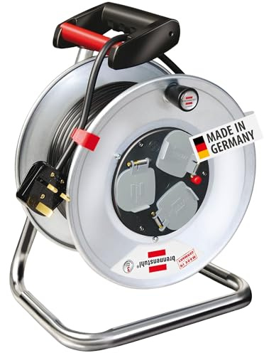 Brennenstuhl Garant 3-Way Socket Cable Reel (20m Extension Cable, Rust-Proof, Ergonomic Handle), Drum for Extra Heavy-Duty Work, Cable Colour: Black