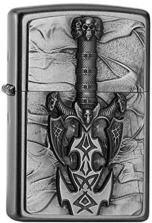 Zippo Sturmfeuerzeug - Dark Side Sword, Satin Chrome, Emblem - Nachfüllbar - Wiederverwendbar - Windfestes Design - Geschenkbox - Made in USA
