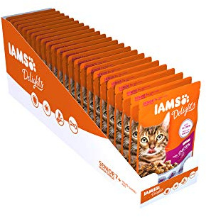 Iams Delights Senior Nassfutter mit Huhn in Sauce, Katzenfutter für ältere Katzen ab 7 Jahre, 24 x 85 g, 2.04 kg