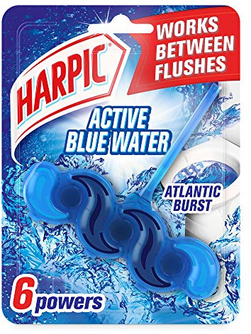 Harpic Active Fresh Toilet Rim Block Twin Pack, Atlantic Fresh, Pack of 1, Anti-Limescale, Dirt Remover, Lasts up to 5 weeks and up to 250 flushes, Toilet Cleaner, Toilet Freshener