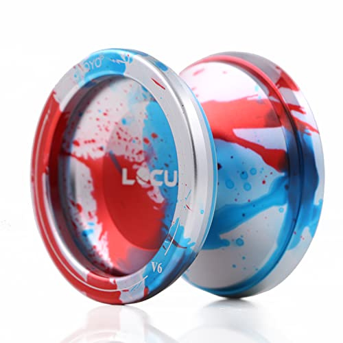 MAGICYOYO V6 JoJo Profi JoJo für Kinder Anfänger, Responsive Jojos für Erwachsene, Magic Yoyo V6 Locus Metall Jo-Jo Ball mit Yo-yo Handschuh+ Tasche+ 5 Jo-jos Saiten, Rot& Blau& Silber