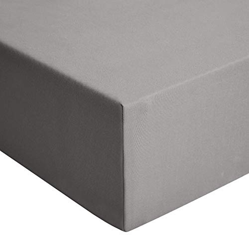 Amazon Basics Jersey Spannbettlaken, 100% Baumwolle, Spannbetttuch - Matratzenhöhe bis 30 cm, 200 x 200 cm, Dunkelgrau