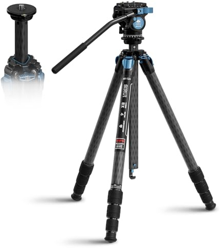 SIRUI AM-124 Carbon-Reisestativ mit AM-5V Fluidkopf, Dreieck-Säule | 158cm, Max. Tragfähigkeit 12 kg, 4-teilige Carbon-Konstruktion, wasserdicht, geeignet für Reise und Video