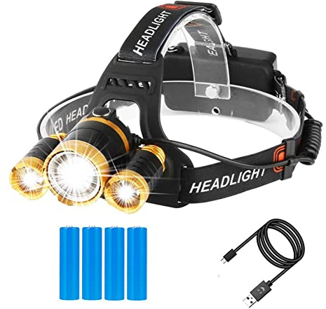 Lampe Frontale Étanche Rechargeable, Lampe Frontale USB Développée Super Lumineuse 12000 Lumens Capteur Zoomable Mise au Point Réglable Lampe Frontale LED pour Camping Pêche Randonnée Chasse Extérieur
