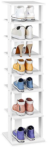 GOPLUS Scaffali Portascarpe in Legno, Multi Ripiani per 8 Scarpe, Design a Colonna Salvaspazio, Scarpiera per Ingresso/Angolo/Camera, 27,5x26,5x110cm (Bianco)