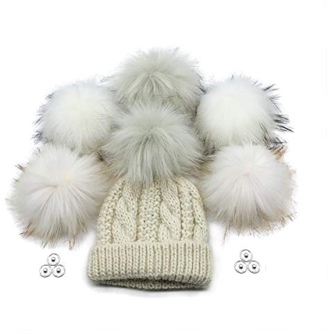 Furryvalley Pompon Kunstfell 6 Stück Stricksets Handarbeiten DIY Handwerk Bommel für Strickmütze Schals mit Druckknopf Häkeln Stricken Verzierungen Zubehör 16cm Extra Groß (3 Mix Farben)