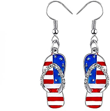 American Flag Earrings Patriotic Red White Blue USA Earring,4th of July Drop Dangle Earring Independence Day Earrings Jewelry for Women, 9 cm x 7 cm, Metal