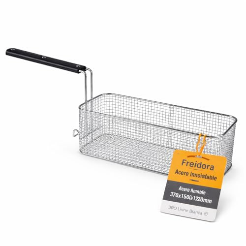 RO Linea Blanca ® Cesta Freidora Inox 370x150x120mm Malla Reforzada Mango Aislante Gancho Escurrido Repuesto Hosteleria Compatible con Angelo Po Compatible con Sagi