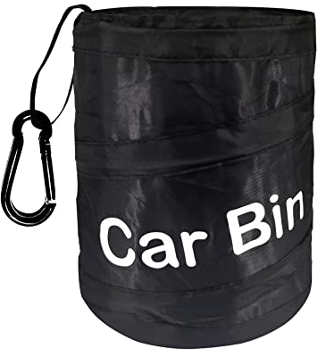 Uoking Car Bin Tidy - Portable Collapsible Car Trash Can Pop-up Waterproof Car Trash Bin with 1 Hook Hanging Car Rubbish Bin for Front/Back of Car - Black