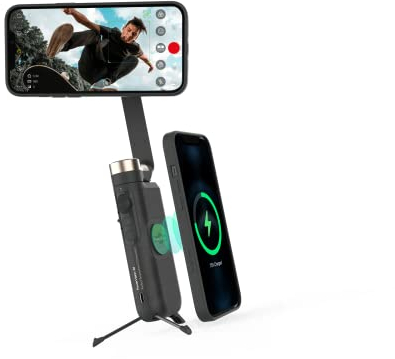 Powervision S1, smartphone gimbal,3-Axis Phone Stabilizer with Built-in Tripod, Wireless Powerbank, and AI Tracking of Motion and Faces, for Vlogging or TikTok (Explorer Kit, Black)