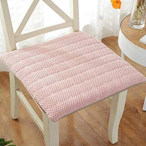 ILMF Weich Bequeme Sitzkissen, Quadratisches rutschfest Stuhlkissen mit 4 cm Polsterung Abnehmbar Waschbare Sitzpolster mit Bändern Stuhlauflage für Patio Gartenküche (pink 45x45cm(18x18in))