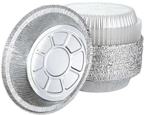 SENENQU 50 Sets 7 Inch Foil Trays with Lids, 720ml Disposable Tin Foil Food Containers, Round Aluminum Foil Flan Dishes Pie Cases for Baking Roasting Food Storage Takeaway | Oven & Freezer Safe