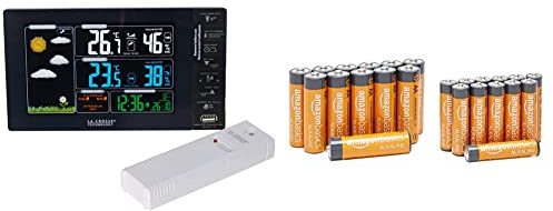 La Crosse Technology WS6827-BLA Station Météo Ecran Couleurs Français Noir + Amazon Basics Pack économique de 24 piles AA et AAA hautes performances - 12 piles AA et 12 piles AAA