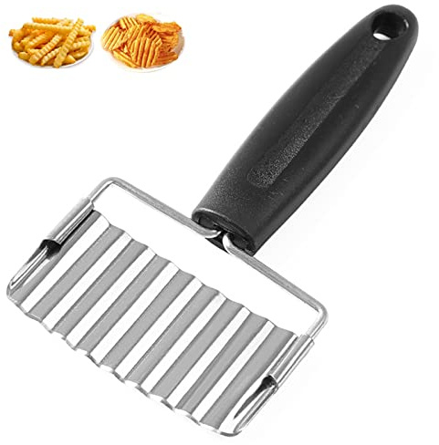 luoshaPUCY Potato Crinkle Chipper Cutter, Stainless Steel Crinkle Chip Cutter Knife Kitchen Cooking Tool for Chips French Fries Vegetables Fruits Gadget Potato Onion Cutter Slicer (Silver/Grey)