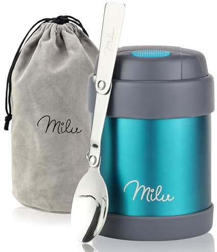 Milu Food Flask for Hot Food - 300ml Leakproof Insulated Stainless Steel Thermal Lunch Box, Soup Container with Spoon, BPA-Free, To go Meal Prep, Porridge (Green, 300ml)