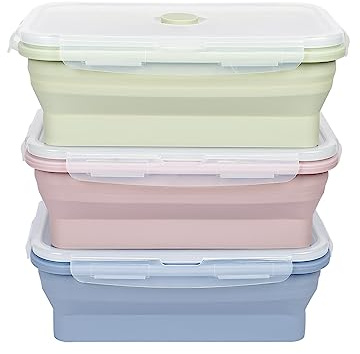 EASYLOCK 3 Pack 1200ML Silicone Food Containers with Lids Collapsible Kitchen Freezer Storage Containers Lunch Boxes Meal Prep Containers