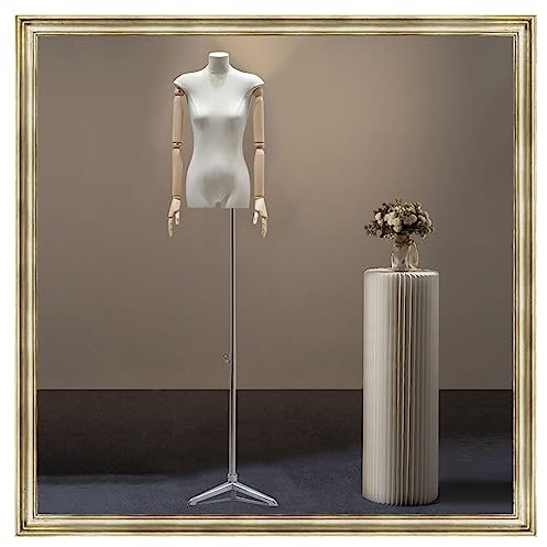 schneiderpuppe Schneiderpuppe Damenbüste Weiblich Mit Abnehmbaren Holzarmen, Schaufensterpuppe Schneiderbüste Zum Nähen Von Bekleidungsschmuck, Höhe Verstellbar 52-76 Zoll for Clothing Shop Dresses (
