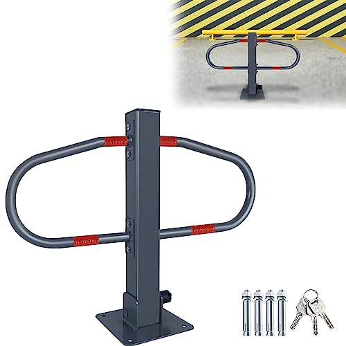 JOIEYOU Parkplatzsperre Absperrpfosten, Parkplatzsperren mit 3 Schlüssel und Reflexstreifen, Parkplatzbügel Klappbar, 73x51cm, 1 Stück