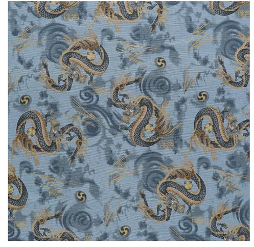 Wisafory 1M Baumwollstoff Drachen Gedruckt Nähstoff Meterware Baumwolle Stoff Patchwork Stoffpaket Quadrate Quilten Stoffreste Baumwolltuch für DIY Nähen Handwerk 150cm Breite Stil 2