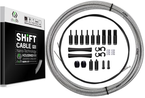 CNCLOL Mountain Bike Gear Cable Set, Coated Braided MTB Shift Cable Housing with Teflon Inner Derailleur Cable for Bicycle/BMX/Road, Black Gold Silver Titanium Silver