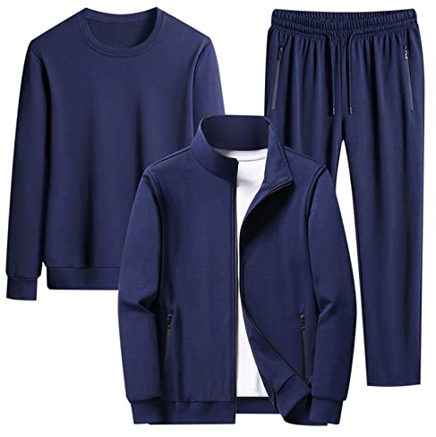 Dreiteiliger Herren Trainingsanzug Aus Einfarbiger Strickjacke Mit Stehkragen, Sweatshirt Mit Rundhalsausschnitt Und Hose Jogginganzug Mode Freizeit Hausanzug Warm Halten Sportanzug Klassisch