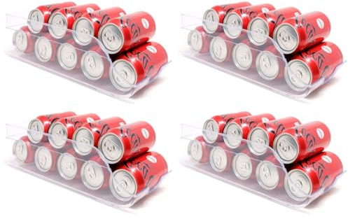 KROWN - Organizador Transparente para Latas de Bebidas en la Nevera, Práctico Dispensador de Plástico Fabricado en España para Mantener tus Refrescos en Orden en la Cocina o Despensa (4, Portalatas)