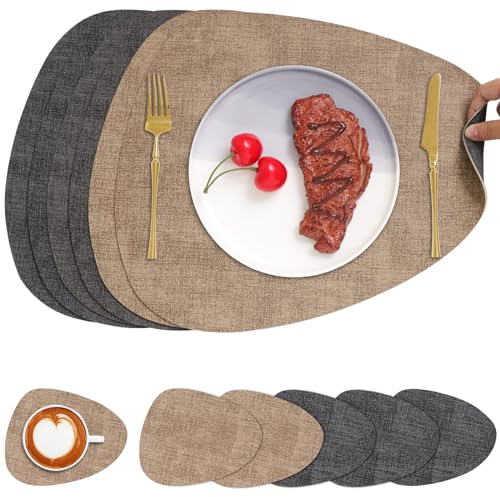 Chitomars Placemats and Coaster Set of 6, Place Mats Table Mats Coffee Mats Placemats set of 6 Triangle Waterproof Wipeable Dual Sided Kitchen Heat Resistant Non-Slip Washable