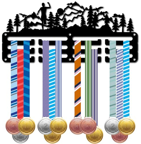 CREATCABIN Lauf-Medaillenhalter,Display,Sport-Medaillen-Aufhänger,Rahmen,Eisenhaken,Wandhalterung,Dekor,Kleiner Medaillen-Aufhänger,Organizer Aufhängen von Marathon,Trailrun,29x13cm,Schwarz
