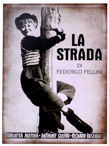 KUSTOM ART Affiche série Locandine Film Célèbre La Strada Federico Fellini Anthony Quinn Giulietta Masina Impression style vintage sur papier couché 40 x 30 cm.