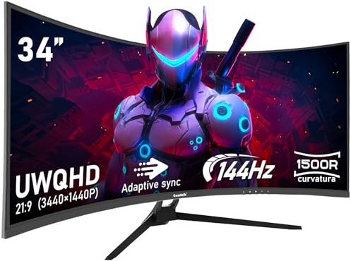 Gawfolk Monitor Ultrawide Da 34 Pollici 1500R Curvo 144Hz Monitor Per Computer Da Gioco, 21:9 UWQHD (3440x1440),Adaptive Sync,HDR,Angolo di visione 178°,HDMI、Display Port,VESA75×75MM - Nero