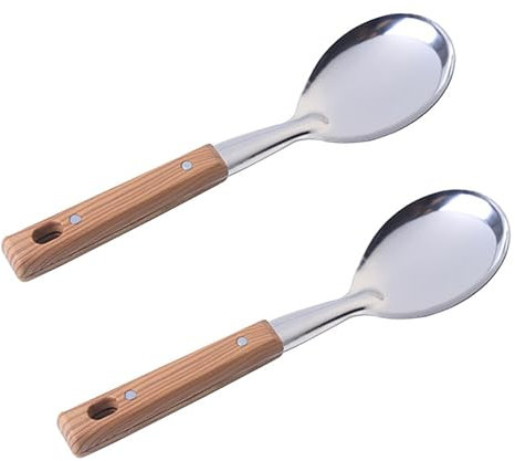 2 cucharas de arroz, pala de acero inoxidable de 10.5 pulgadas con mango de madera para cocinar (2)