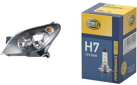 Hella Halogen-Hauptscheinwerfer - für u.a. Opel Astra H (A04) - schwarz - ECE - für Rechtsverkehr - links & Halogen-Glühlampe - H7 - Performance + 120%