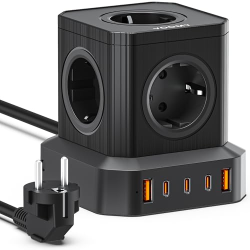 VOOMY Regletas Enchufes con USB 100W, Regleta con USB-C rapido, Ladron Enchufes 3 USB-C, 2 USB-A y 5 tomas, Alargador Enchufe con interruptor y protección contra sobretensiones, Enchufe Multiple 4000W