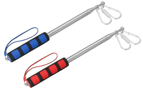 PATIKIL 6.6 Feet Telescopic Handheld Flagpoles, 2Pcs Tour Guide Flag Pole Stainless Steel Portable Collapsible Flag Pole with Clips for Teaching Pointer Training, Red, Blue