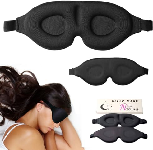 Nirva Natura Schlafmaske für Männer und Frauen, zum Schlafen, Reisen, Meditation, Yoga, lichtblockierend, verstellbar, weich, atmungsaktiv & ultra bequem, Augenabdeckung in Schwarz, ergonomisch.
