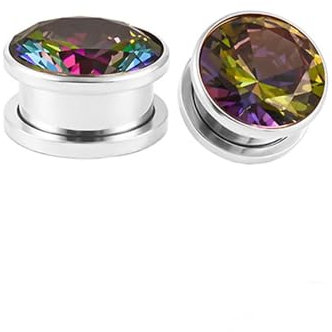 AMDXD Piercing, 2pcs Tunnel Dehnstab Set 12mm, Silber Edelstahl Expander Ohr, Ohrringe mit Zirkonia