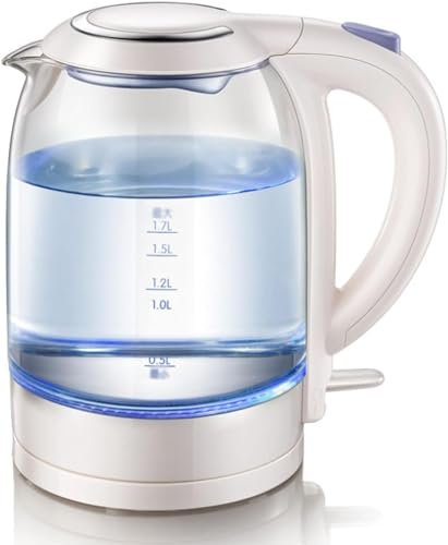 Bollitore elettrico in vetro da 1,7 litri con luce LED blu - (senza BPA) Bollitore elettrico per il tè Controllo della temperatura Bollitore per acqua calda senza fili a 360° Spegnimento automatico