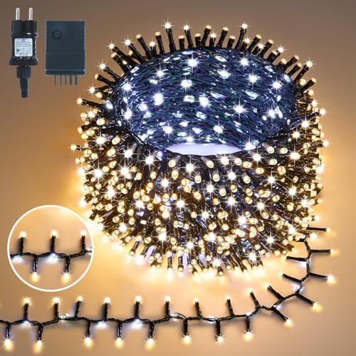 Gresonic-500Led-Cluster-Lichterkette-Strombetrieb Deko für Innen Außen Garten Weihnachtsbaum Hochzeit (Warmweiss Dauerlicht Fließendes, 500LED)