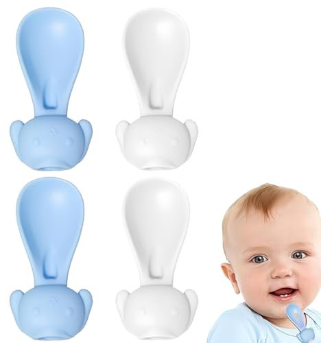 WUMZIRA Quetschies Löffel Silikon Baby Quetschie Babylöffel Squeeze Feeder Löffelaufsatz für Quetschbeutel Quetschie Löffel Babylöffel 4 Pcs Blau + Weiß