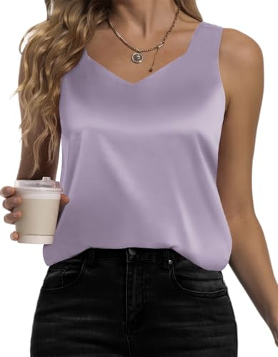 Karcermee Canotta da Donna in Raso di Seta con Scollo a V, Camicetta Casual Senza Maniche, Camicie in Raso di Seta Basic, Lilla, XX-Large