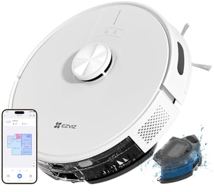 EZVIZ RE4C Robot Aspirador y Cepillo DuoRoller, Potencia de Succión 4000Pa,300ml Depósito de Polvo, Tanque de Agua de 280ml, Navegación y Planificación de Rutas con LiDAR LDS, Detección de Obstáculos
