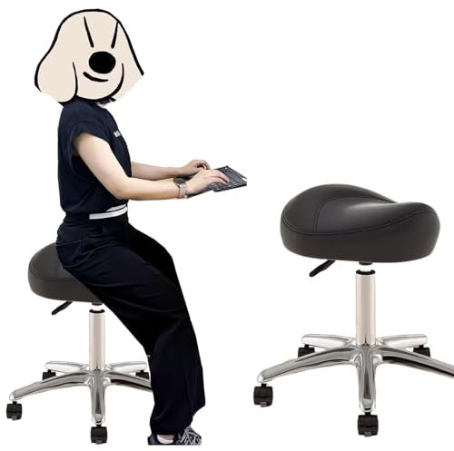 JAVPTAV Ergonomischer Bürostuhl, Sattelsitz, drehbarer Salon-Sattelhocker for Friseur, Dentalhygienikerin, Bar, Küche, verstellbare Haltung, Sattelstuhl(Black)