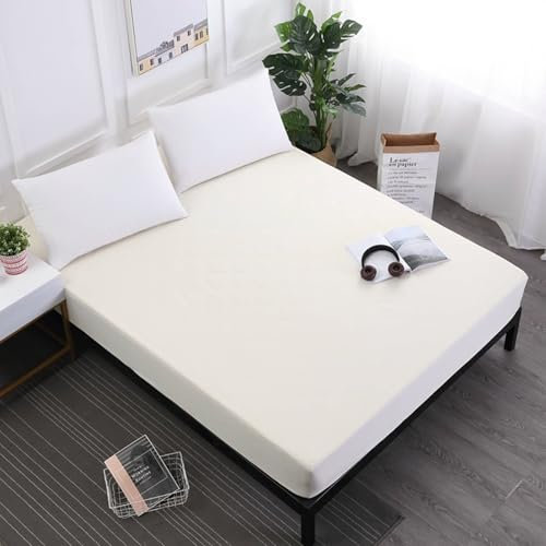 Grewod Spannbettlaken Elasthan 80x200cm Höhe 30 cm, Polyester Spannbetttuch Beige Einfarbig Spannleintuch