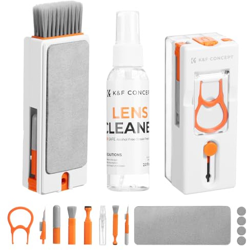 K&F CONCEPT Electronics Laptop Cleaning Kit, 11 in 1 Multifunctional Keyboard Cleaner Airpod Cleaning Kit Brush with Keycap Puller for Tablet, Phones, PC, with 60ml Cleaning Solution, Orange