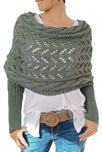 Himllauen Damen Schal mit Ärmeln Strick Y2K Multifunktionaler Schal mit Ärmeln für Damen Lange Warme Pulloverschal (Grün, ONE Size)
