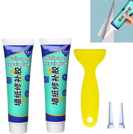 2-teiliger Tapetenreparaturkleber, transparentes Tapetenkleister-Set zum Reparieren von Rissen, Nähten und Kanten, extra starker Kleber zur Nahtreparatur, leicht zu verteilender Kleber