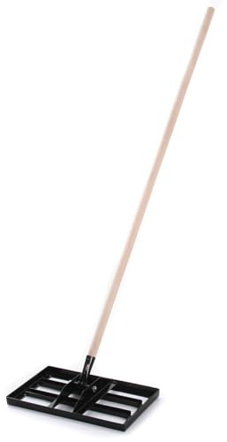BirnePower Flächenebner Rasenrechen mit Stiel 150cm Rakel aus Stahl Rasen Rakel Levelingrake Rasen-Nivellierung Rasennivellierwerkzeug Rasenschieber 40 x 25 cm schwarz