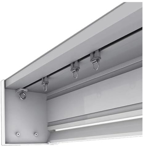 Deckenvorhangschiene, 1,5 m, Metallstange mit Komplettgarnituren, weißer Vorhang Lambrequin, Schabrack, für Wohnzimmer, Schlafzimmer, Büro, Wandhalterung im Set